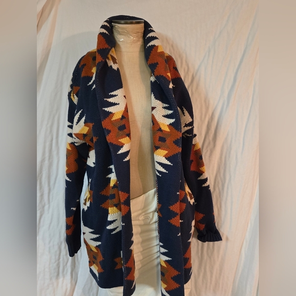 Lucky Brand Women's Southwest Shawl-Collar Navy Aztec Cardigan Size Xlarge - Picture 10 of 11